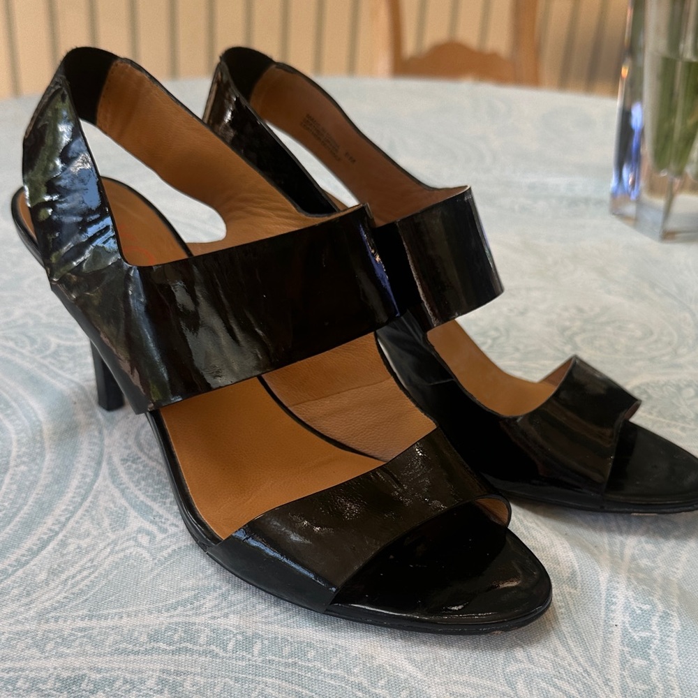 Michael Kors Black Patent Leather Open-Strap Heels